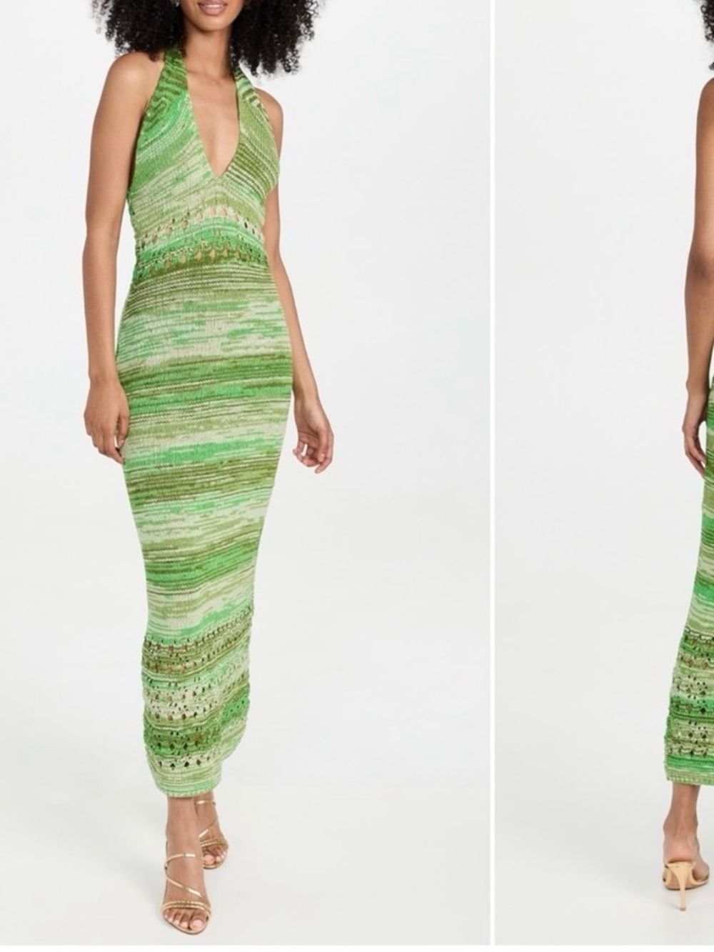 Ramy Brook Green Crochet Halter Maxi Dress